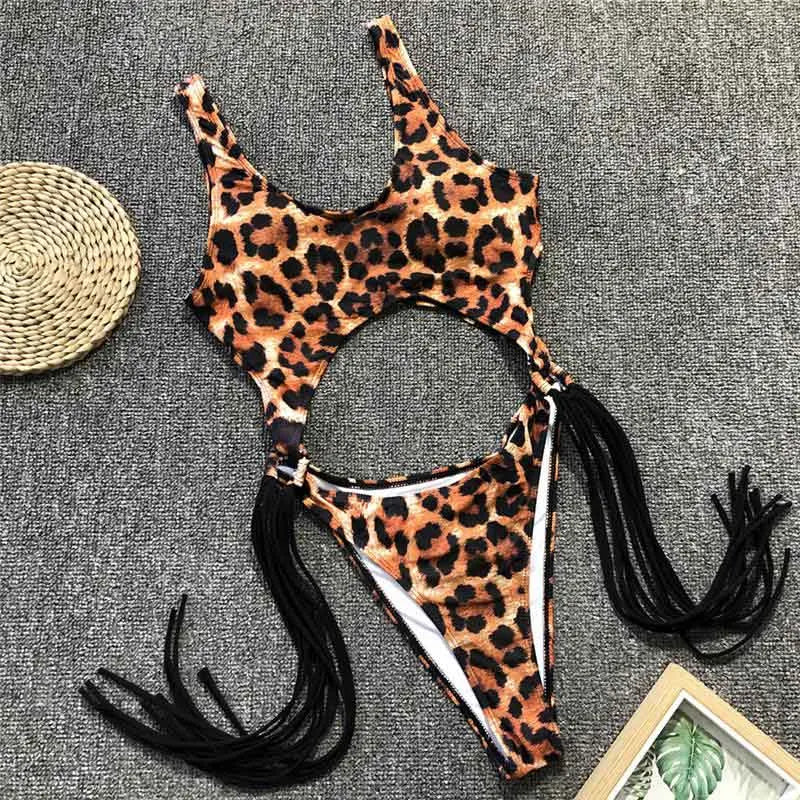 Leopard Print Tassel Onepiece Swimsuit For Women on Luulla