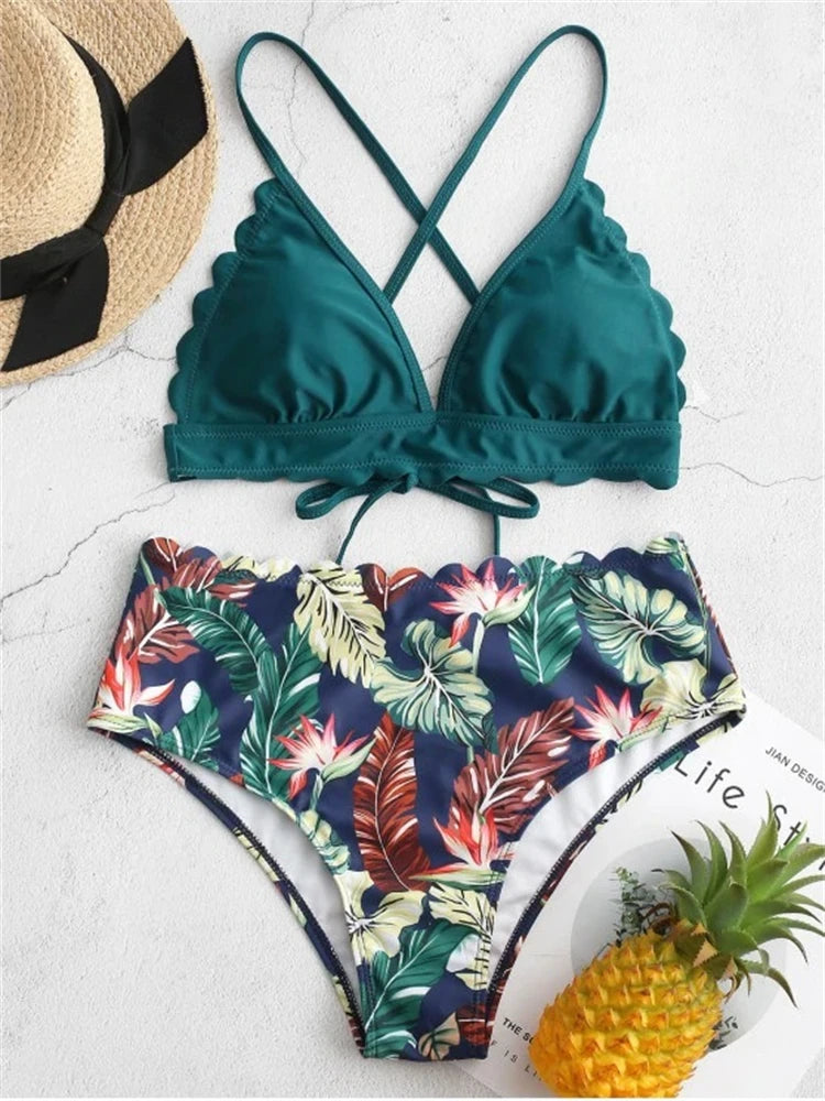 Womens Bikini Swimsuit Tropical Print Two-Piece Comfortable Fit main image 0