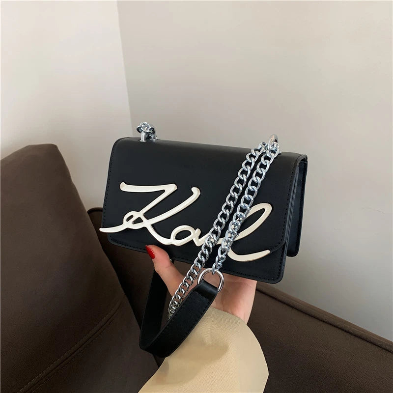 Chic Black Shoulder Bag With White Cursive Love Detail on Luulla
