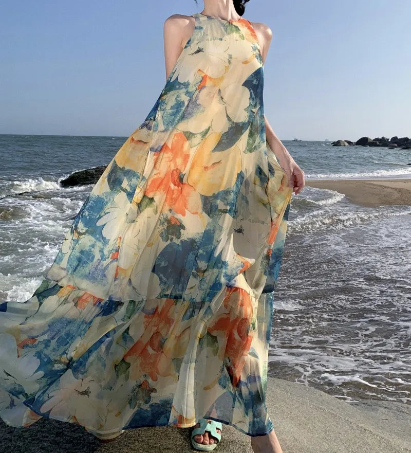 Women's Beach Dress with Floral Pattern main image 1