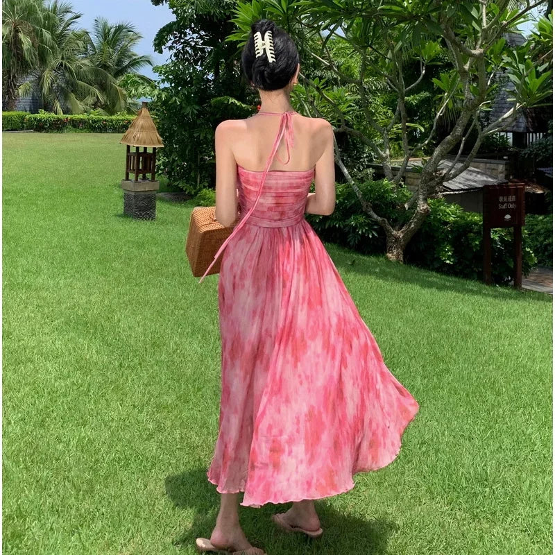 Pink Embroidered Tie and Dye Teirred Dress main image 0