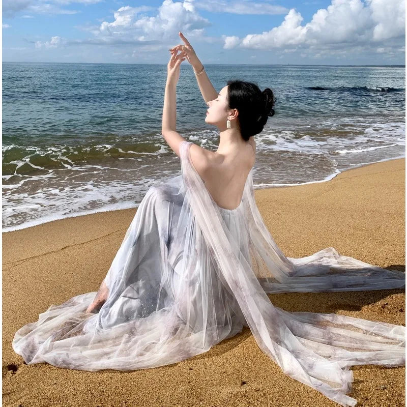 cotton linen maxi dress Vintage Pleated Waist – BCSHARED Style:EE02679DN Material2_Polyester Fiber Rachel from friends wedding