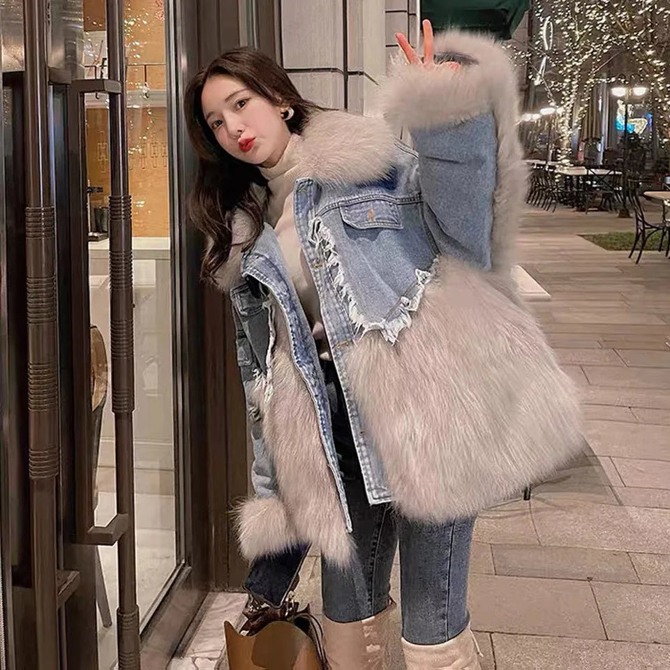 Hoodie Denim Faux Fur Jacket main image 1
