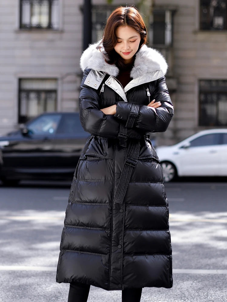 Womens Long Puffer Coat With Fur Hood on Luulla