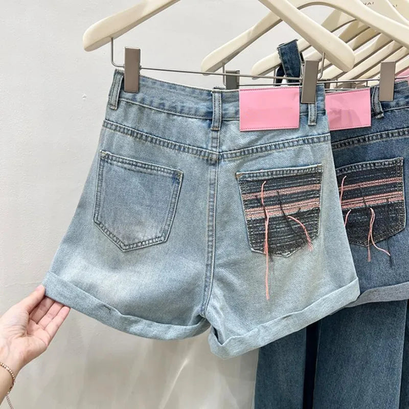 Stylish High-waisted Distressed Denim Shorts Women on Luulla