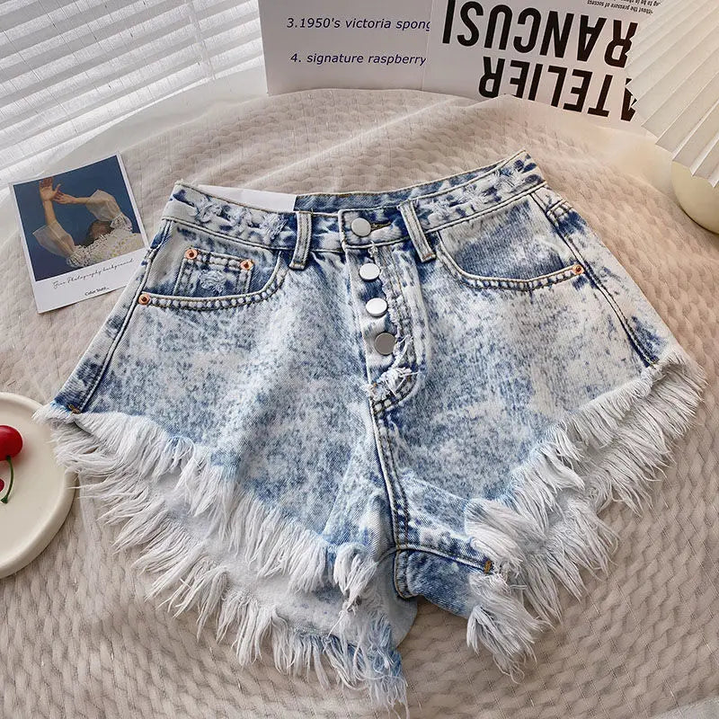 High-waisted Distressed Denim Shorts For Women on Luulla