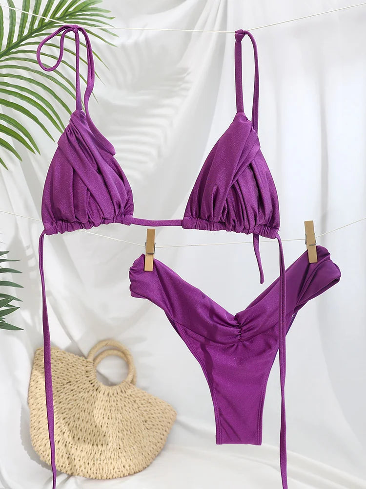 Elegant Purple Tie-string Bikini Swimsuit For Women on Luulla