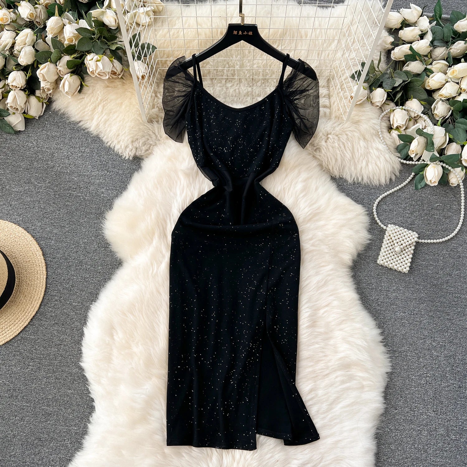 Dyan Black Tiered Ruffle Mesh Maxi Dress - Elegant Evening Gown main image 0