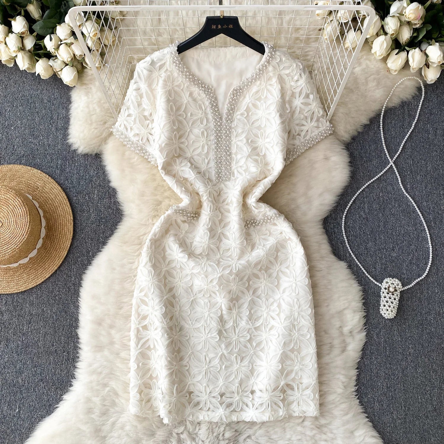 Elegant White Floral Embroidered Summer Dress on Luulla