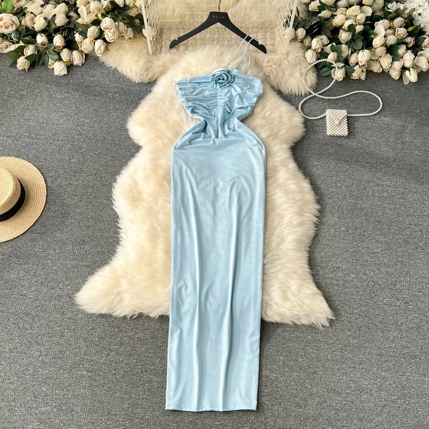 Blue/Black Satin Embroidered Dress main image 0