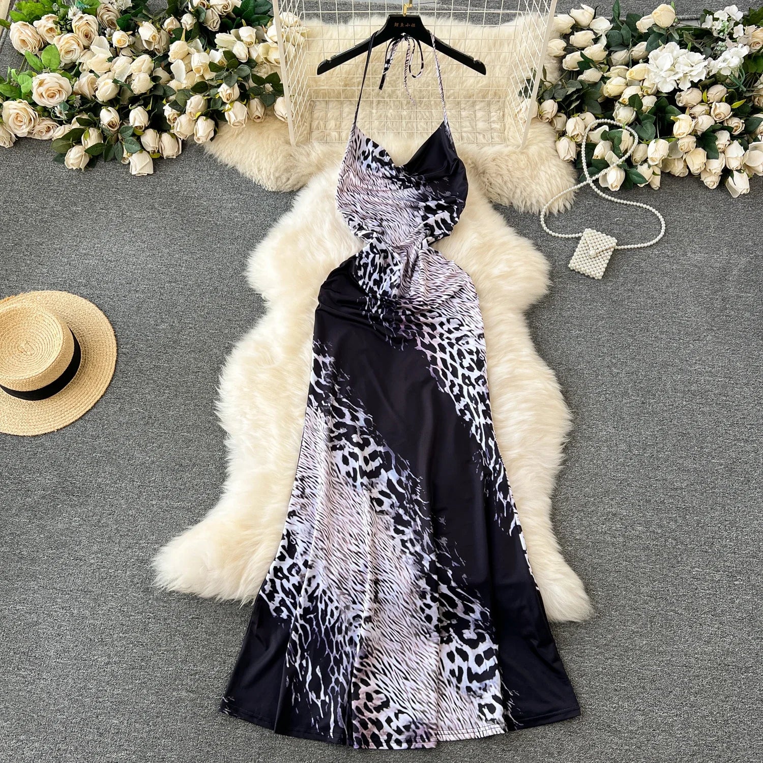 Leopard Print Long Sleeve Maxi Dress