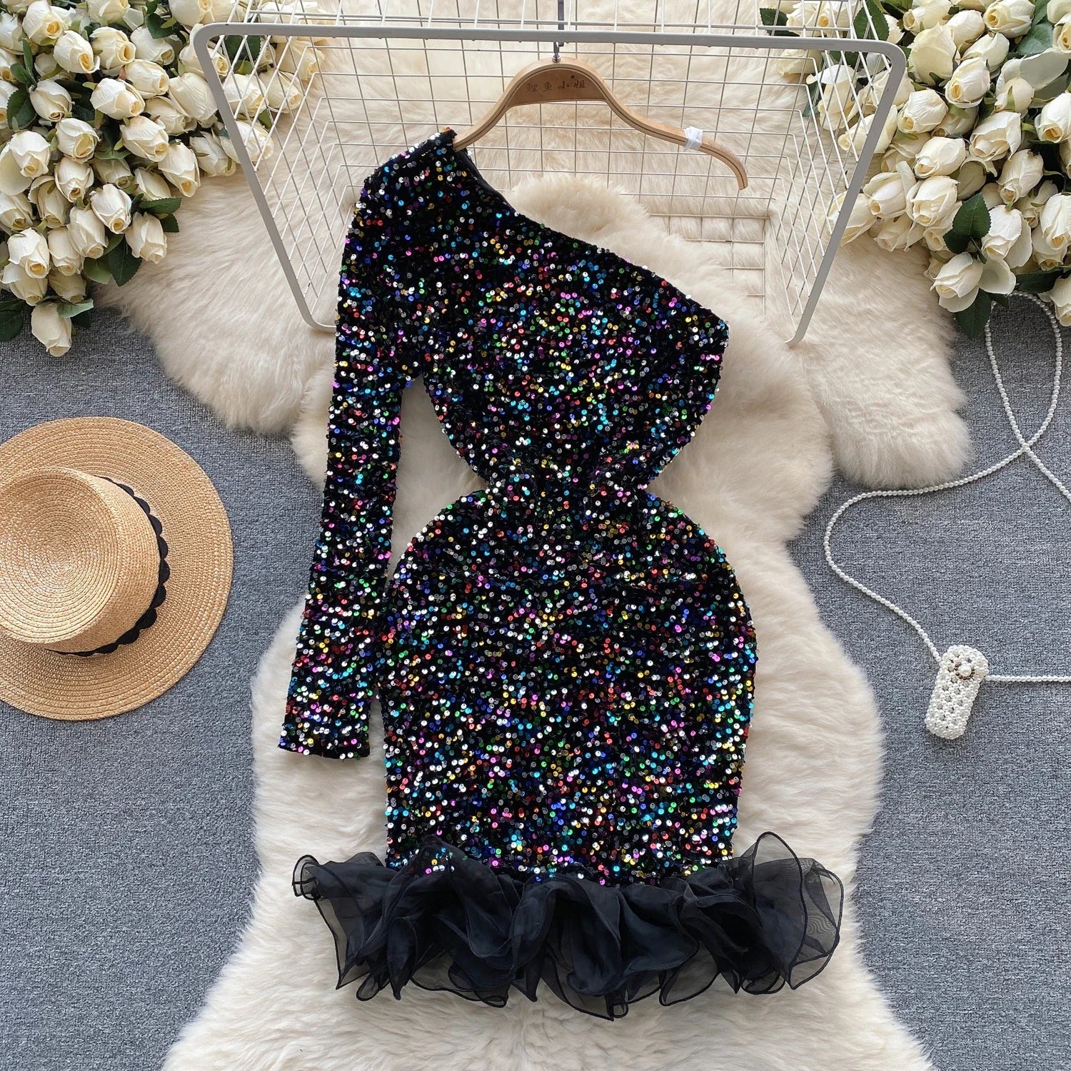 Sequin Ruffled Mesh Party Dress main image 0