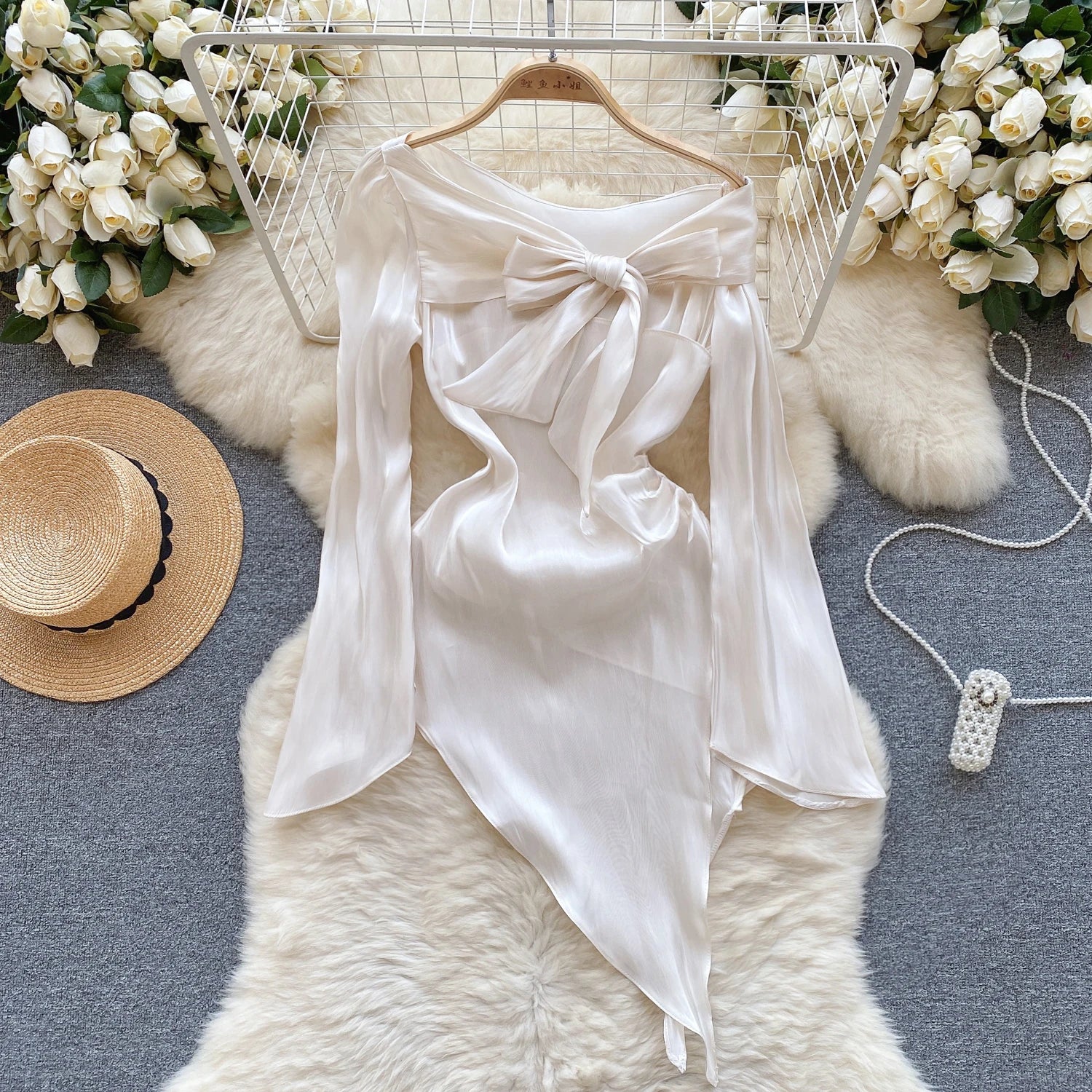 Satin Bow Accented  Dress