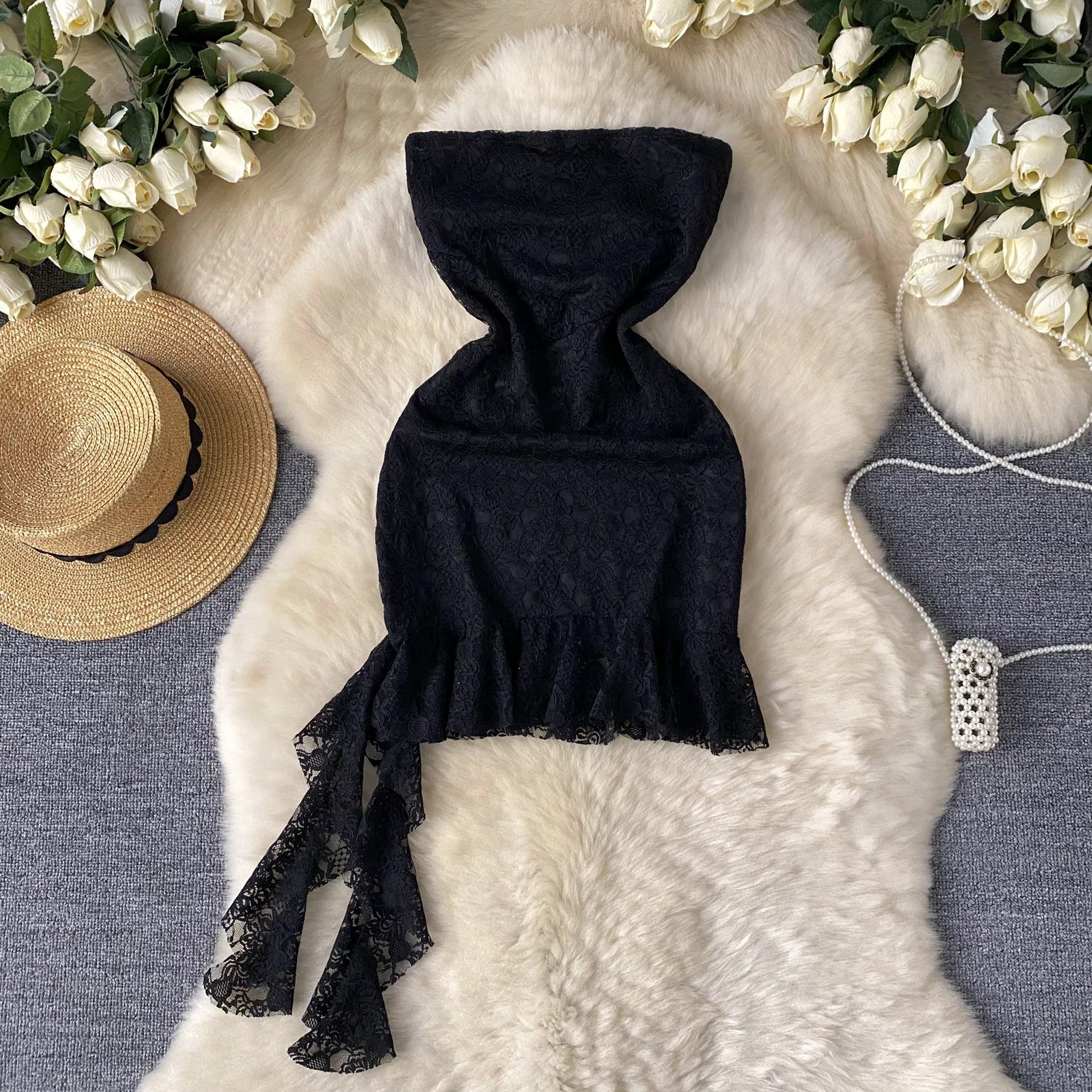 Wenrine Womens Black Sexy Lace Sleeveless Mini Dress main image 0