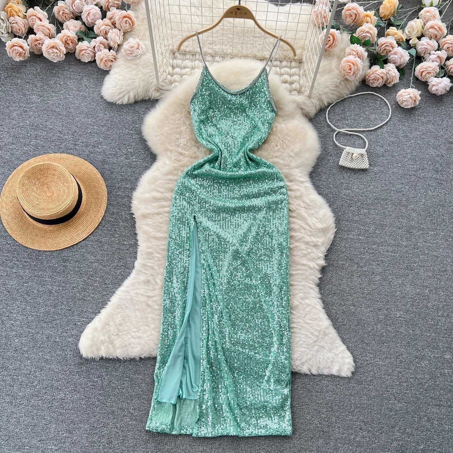 Glamorous Green Sequin Evening Dress Ball Gown main image 1