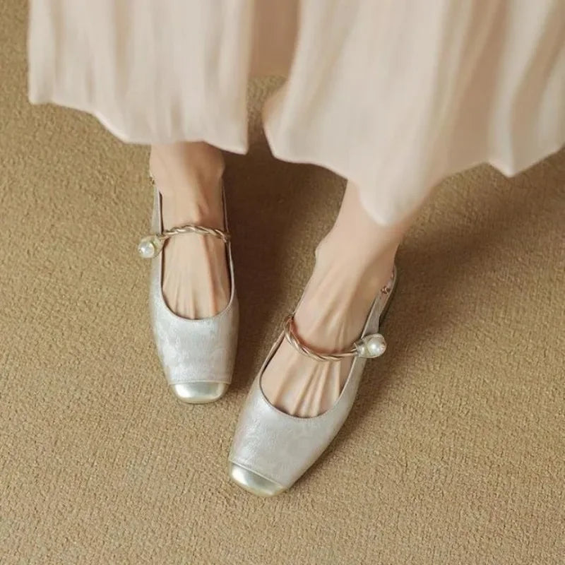 Elegant Pearl Accent Mary Jane Flats Shoes on Luulla