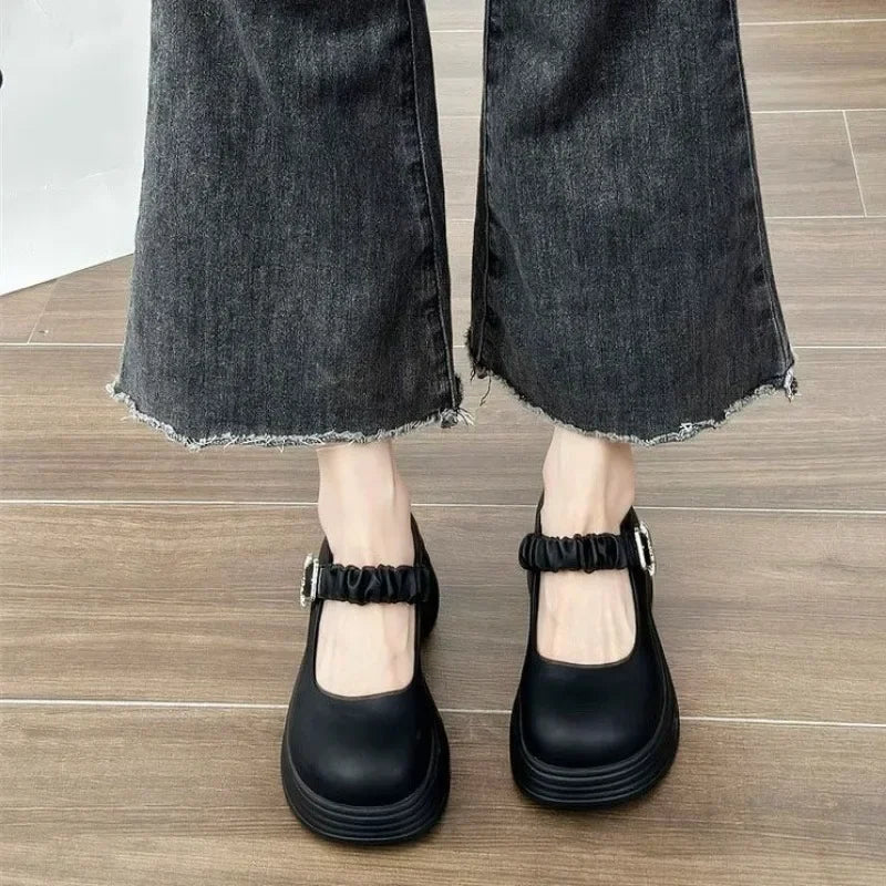 Womens Black Chunky Strap Mary Jane Shoes on Luulla