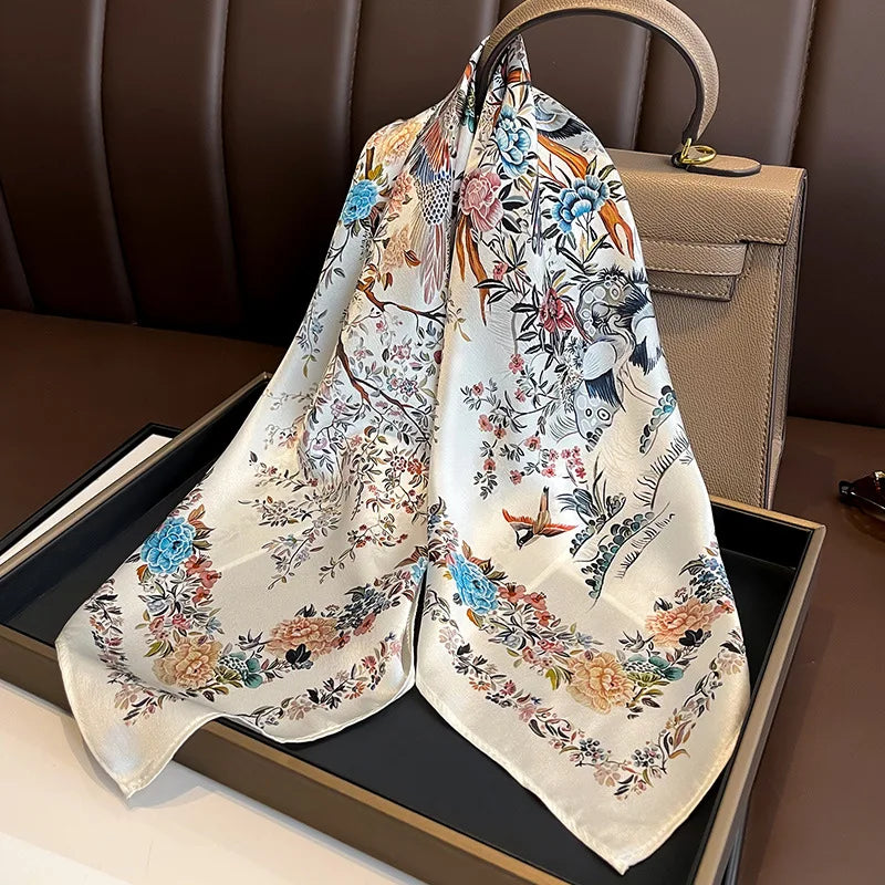 Elegant Floral Silk Scarf With Vintage Design on Luulla