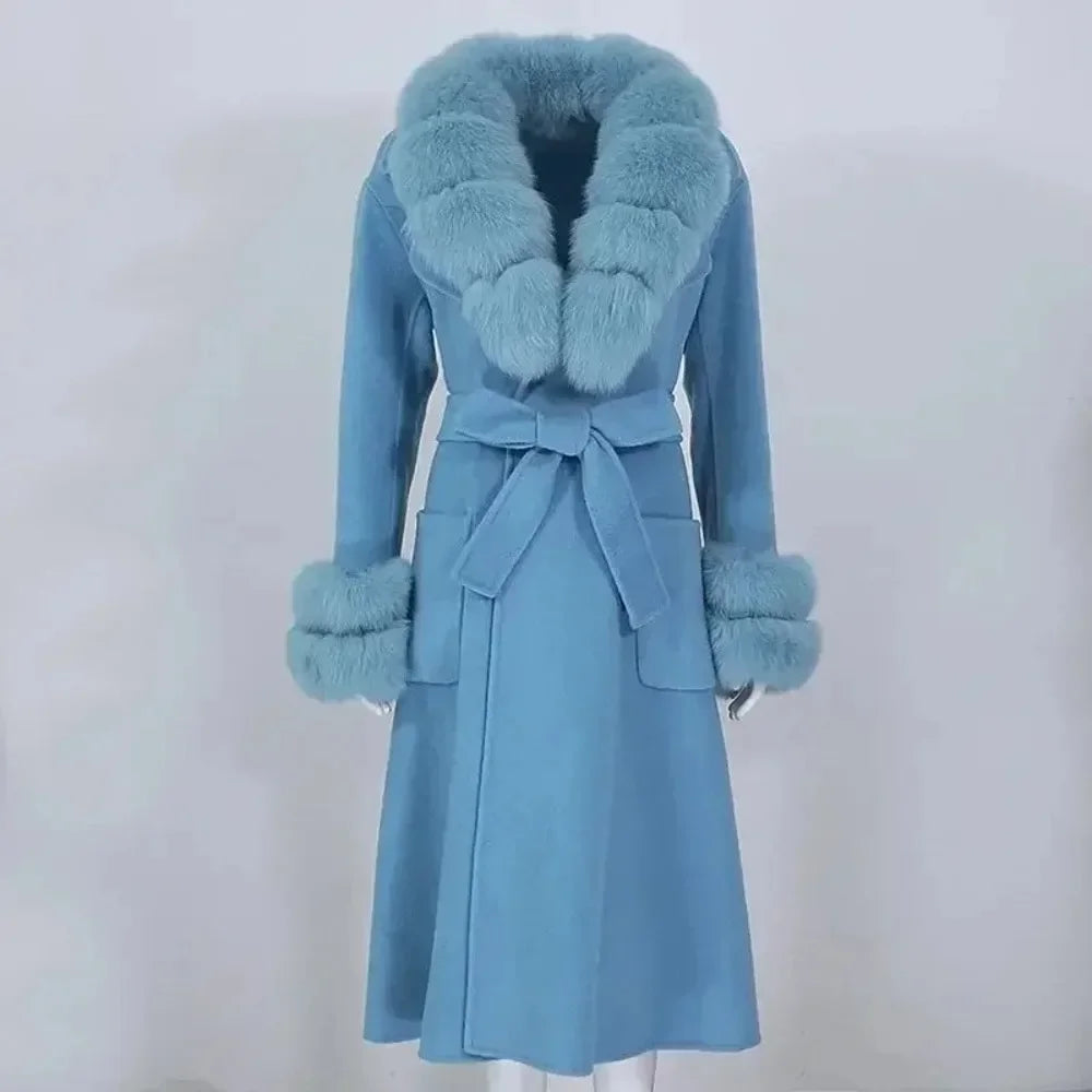 Blue Soft Faux Fur Hooded Coat - Kila main image 1