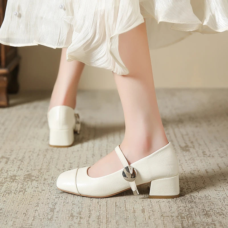 Vintage Leather Block Heel Mary Jane Shoes on Luulla