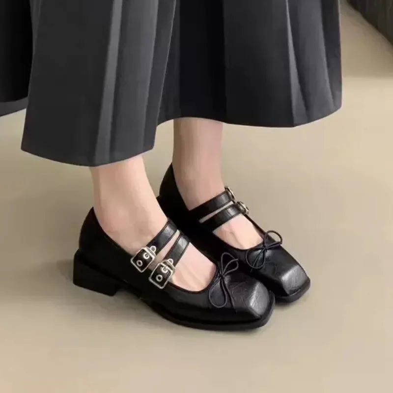 Vintage Black Leather Mary Jane Buckle Shoes on Luulla